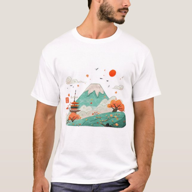 Mount Fuji & Rising Sun Graphic T-Shirt (Vorderseite)