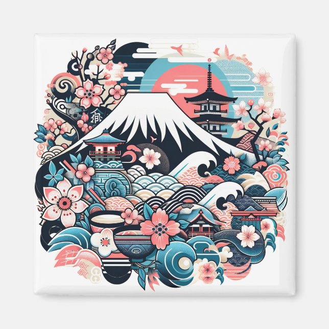 Mount Fuji & Sakura - Traditional Japanese Magnet (Vorne)