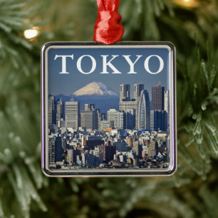Mount Fuji   Skyline des Bezirks Shinjuku Tokio Ja Ornament Aus Metall