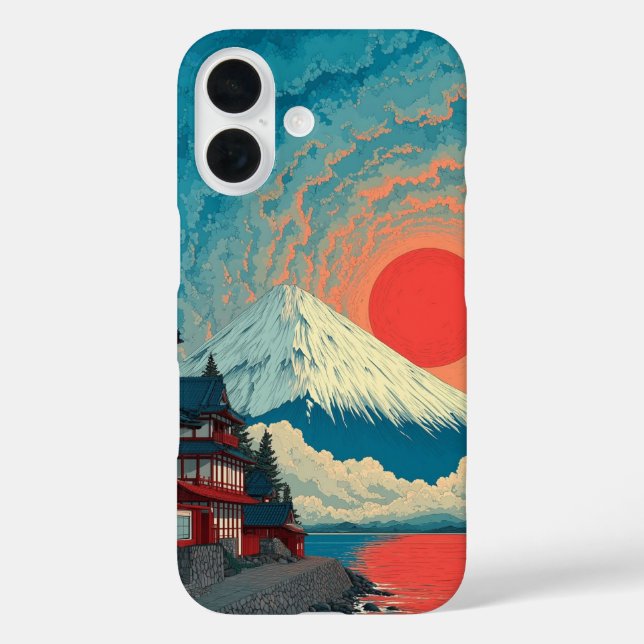 Mount Fuji Sunset Japanese Art Phone Case (Rückseite)