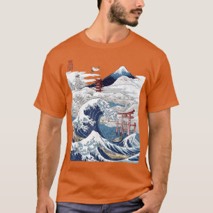 Mount Fuji The Great Wave Japanischer Tsunami Kana T-Shirt