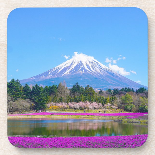 Mount Fuji Trees und Blume Getränkeuntersetzer (Vorderseite)