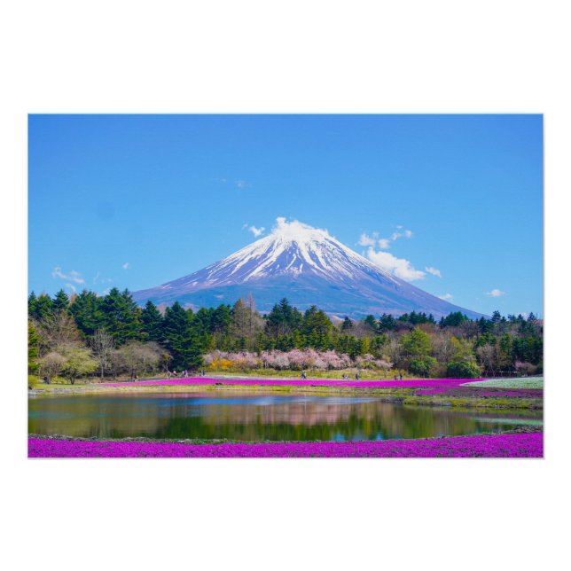 Mount Fuji Trees und Blume Poster (Vorderseite)