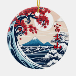 Mount Fuji über der Waves Keramik Ornament