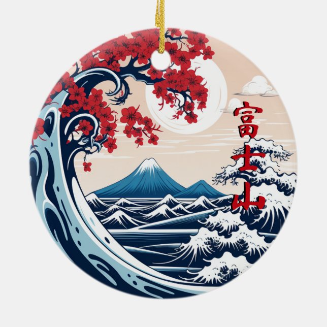 Mount Fuji über der Waves Keramik Ornament (Hinten)