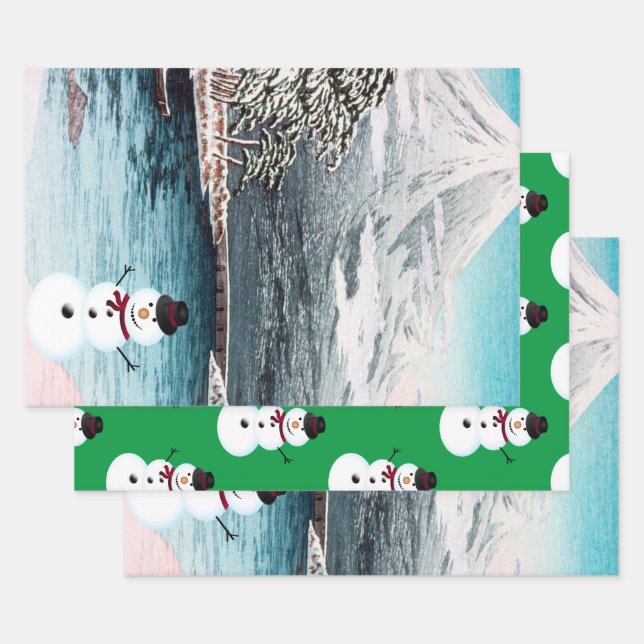 Mount Fuji und ein Schneemann Geschenkpapier Set (Set)