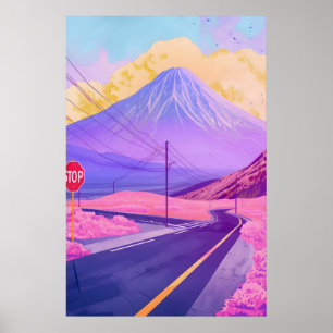 Mount Fuji Vaporwave-Wandkunst Synthwave Japan Poster