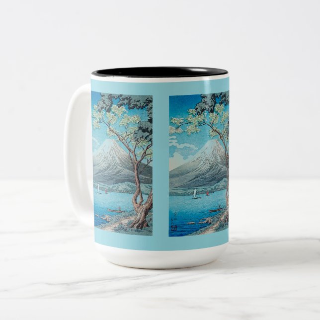 Mount Fuji vom See Yamanaka Zweifarbige Tasse (Vorderseite Links)