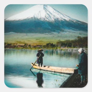 Mount Fuji vom Yamanaka-See 富士 Vintage Quadratischer Aufkleber