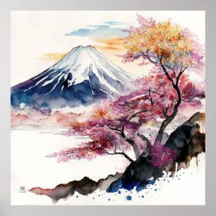 Mount Fuji Wasserfarbe Poster