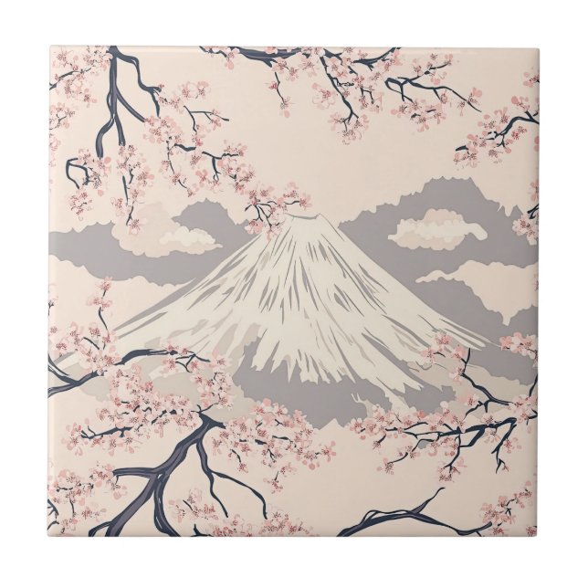 Mount Fuji with Cherry Blossoms – Japanese (2) Fliese (Vorderseite)