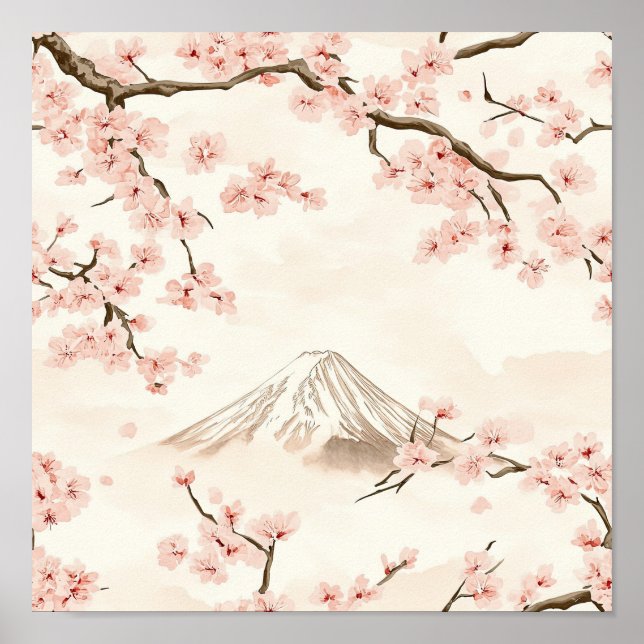 Mount Fuji with Cherry Blossoms – Japanese (3) Poster (Vorne)