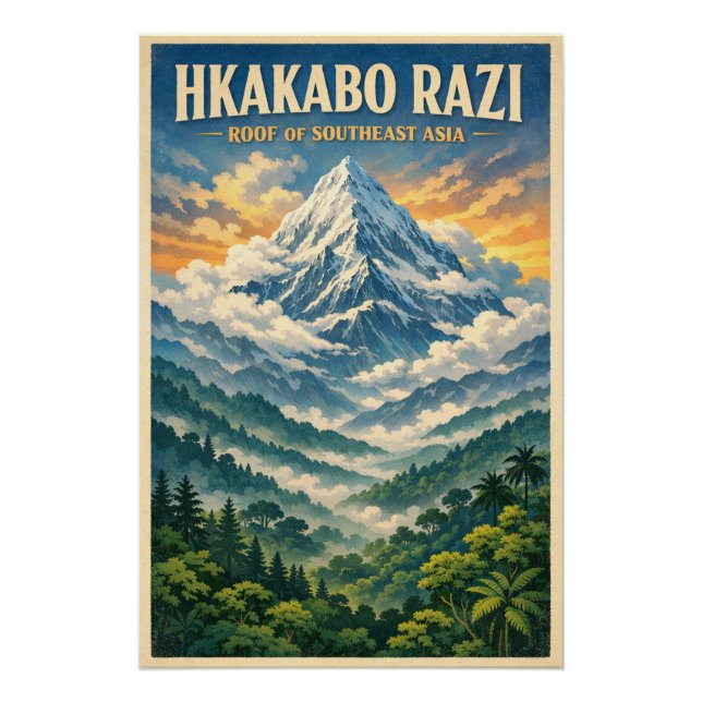 Mount Hkakabo Razi, Myanmar retro travel Poster (Vorderseite)