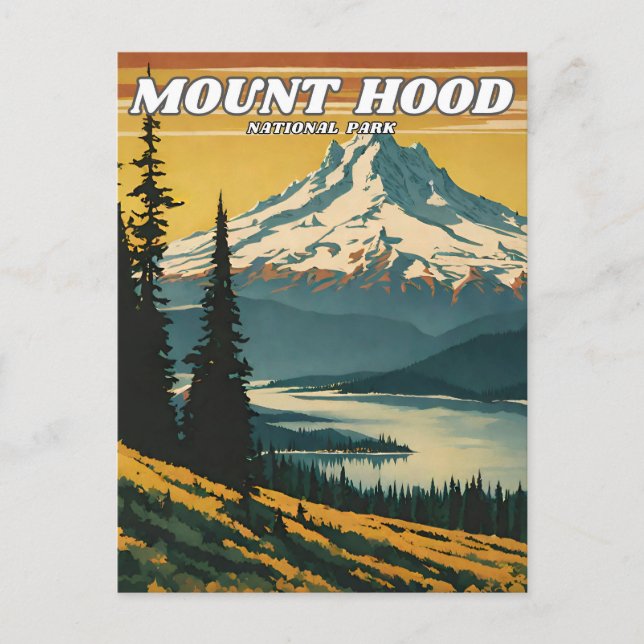 Mount Hood National Park Illustration Retro Decora Postkarte (Vorderseite)