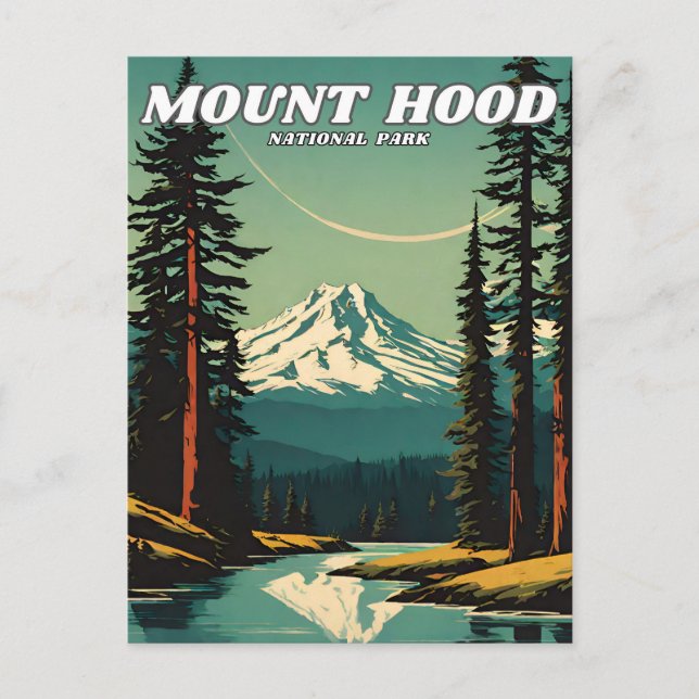 Mount Hood National Park Illustration Retro-Klasse Postkarte (Vorderseite)