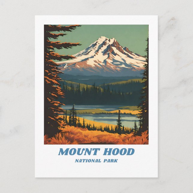 Mount Hood National Park Illustration Retro Vacati Postkarte (Vorderseite)