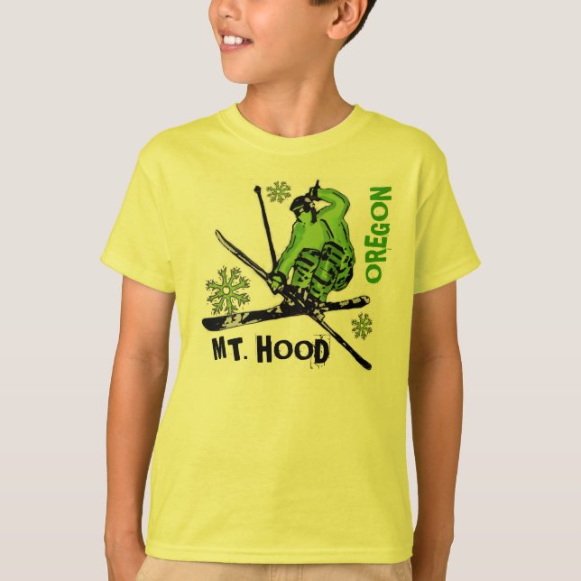 Mount Hood Oregon Green Skier Jungs Tee (Vorderseite)