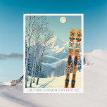 Mount Hutt Neuseeland Skiurlaub Postkarte<br><div class="desc">Hallo vom schneebedeckten Berg Hutt,  Neuseeland! Wir hoffen,  dass Sie einen wunderschönen Skiurlaub haben. Diese Postkarte zeigt eine wunderschöne,  blau-graue Berglandschaft mit Retro-Skischulen in orangefarbenem Stammesmuster. Alle Textsätze können an Ihren Anzug angepasst werden!</div>