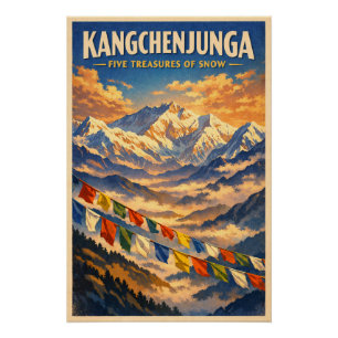 Mount Kangchenjunga, Indien, in klassischem Retro- Poster