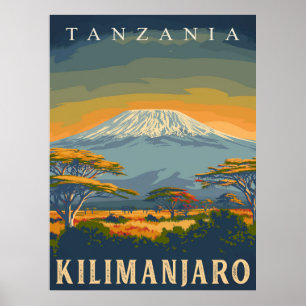 Mount Kilimandscharo, Tansania Stunning Vintage Poster