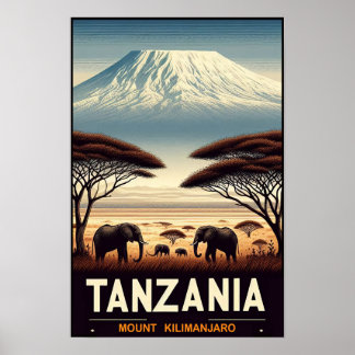 Mount Kilimanjaro Safari - Vintages Tansania Reise Poster