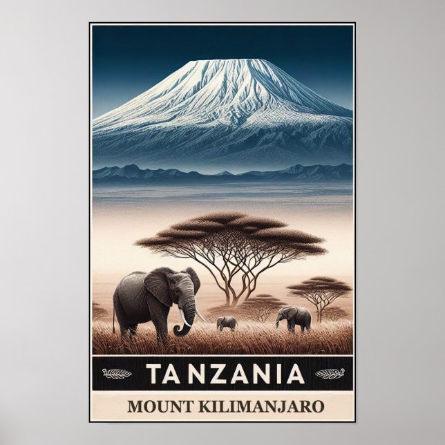 Mount Kilimanjaro Safari - Vintages Tansania Reise Poster (Vorne)