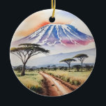 Mount Kilimanjaro Tansania Wasserfarbe Keramik Ornament<br><div class="desc">Dieses Ornament zeigt ein Aquarellporträt des Kilimanjaro-Berges in Tansania.</div>