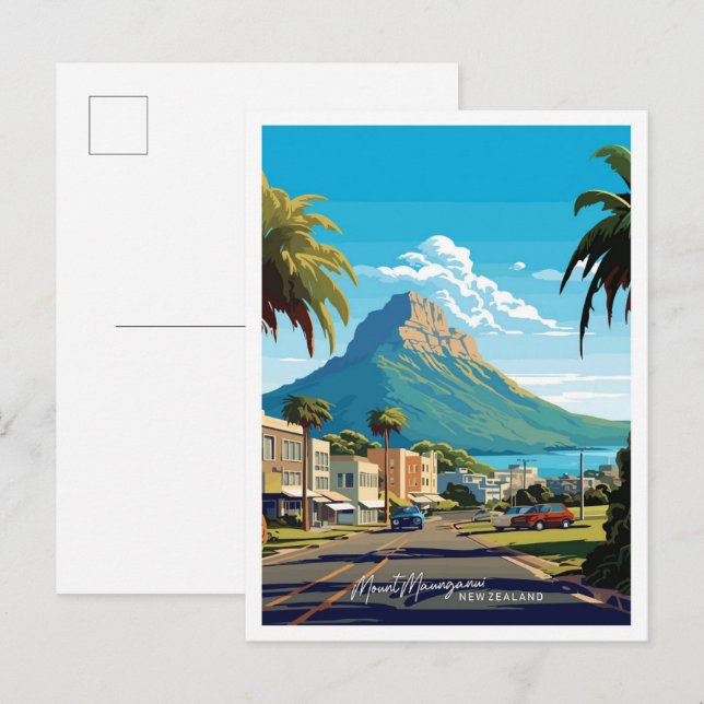Mount Maunganui Neuseeland Reiseillustrierung Postkarte (Vorne/Hinten)