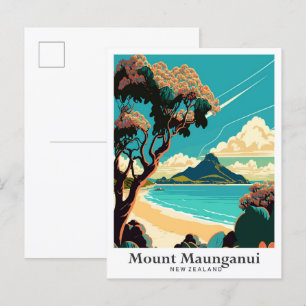 Mount Maunganui NZ Vintage Reiseillustration Postkarte