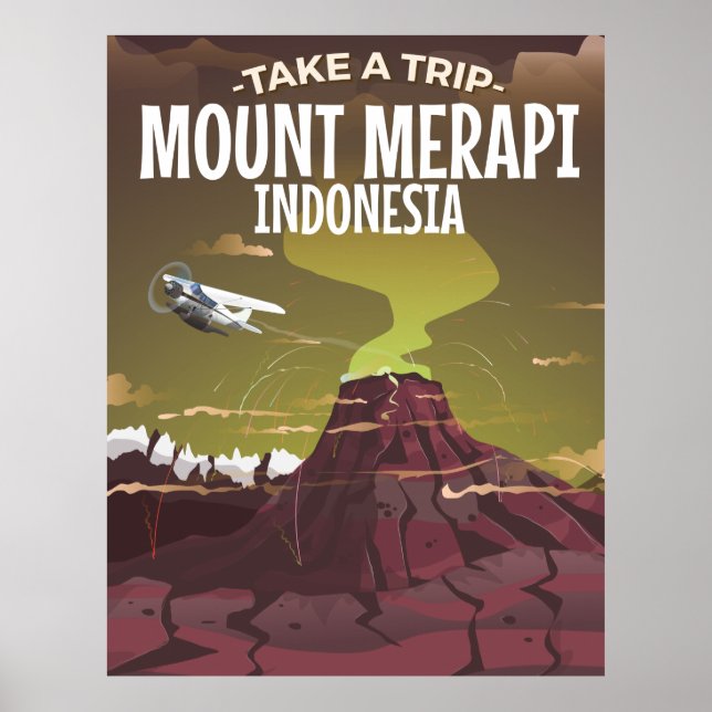 Mount Merapi Indonesia Vintag Cartoon Poster (Vorne)