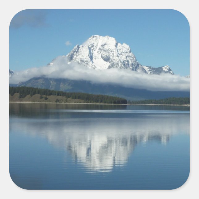 Mount Moran Reflection auf Grand Teton Quadratischer Aufkleber (Vorderseite)