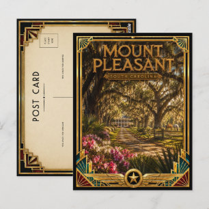 Mount Pleasant South Carolina Vintage Art Deco Gol Postkarte