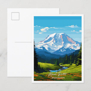 Mount Rainer Washington Kunst Reise Illustration Postkarte