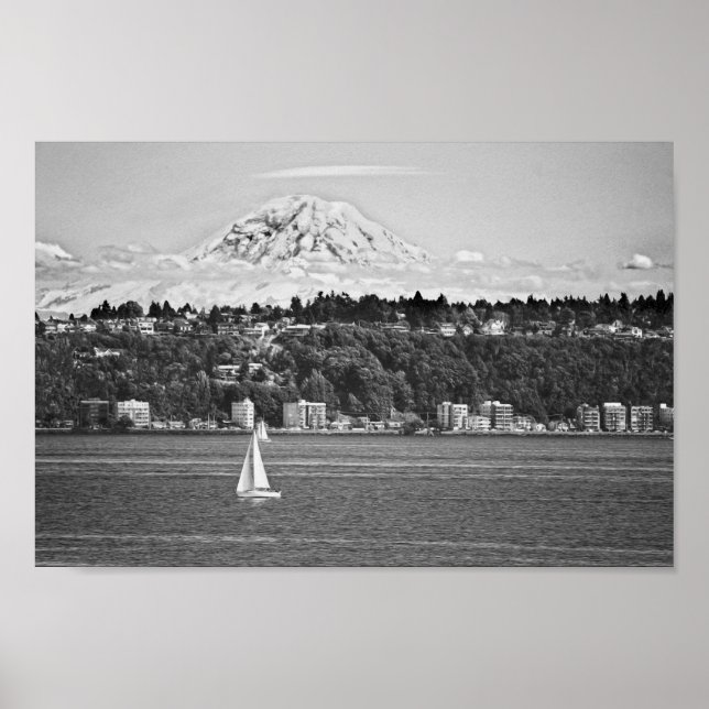 Mount Rainier aus Puget Sound, Seattle Washington Poster (Vorne)