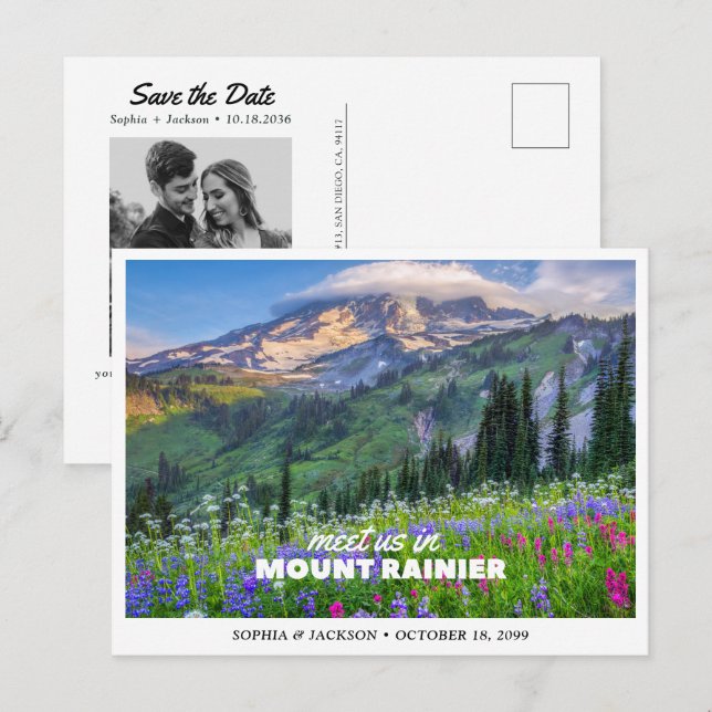 Mount Rainier Hochzeitswochenende - Save the Date Postkarte (Vorne/Hinten)