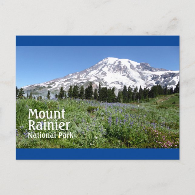 Mount Rainier N.P. mit Text Postkarte (Vorderseite)