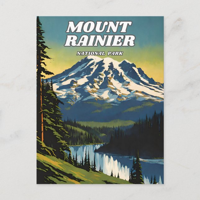 Mount Rainier National Park Illustration Retro Aes Postkarte (Vorderseite)