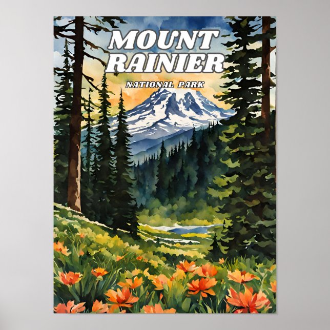 Mount Rainier National Park Illustration Retro Dec Poster (Vorne)