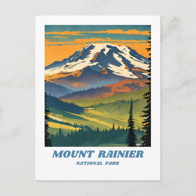 Mount Rainier National Park Illustration Retro Vac Postkarte (Vorderseite)