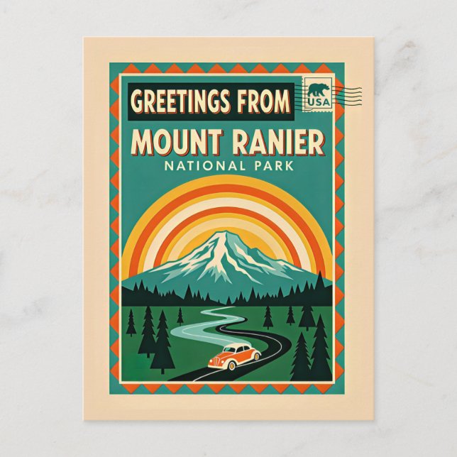 Mount Rainier National Park Retro Postkarte (Vorderseite)