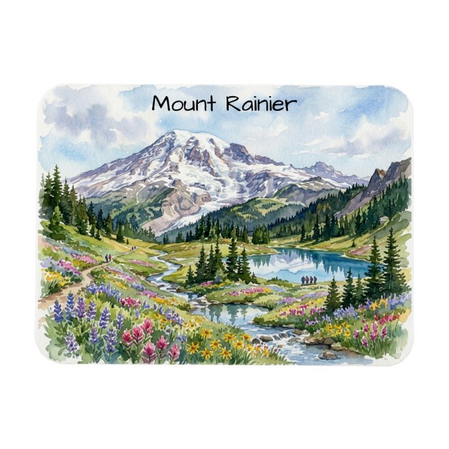 Mount Rainier Nationalpark Aquarell-Kunst Magnet (Horizontal)