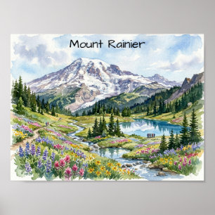 Mount Rainier Nationalpark Aquarell-Kunst Poster