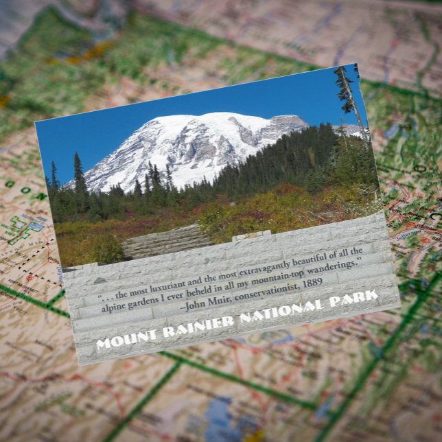 Mount Rainier Nationalpark John Muir Zitat Postkarte (In Situ Map)