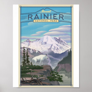 Mount Rainier Nationalpark Litho Kunstposter Poster
