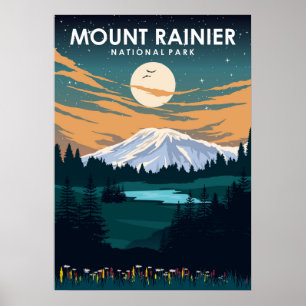 Mount Rainier Nationalpark Vintage Reiseplaner Poster