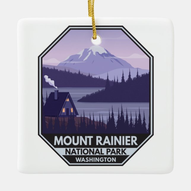 Mount Rainier Nationalpark Washington Cabin Retro Keramikornament (Vorderseite)