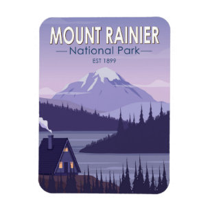Mount Rainier Nationalpark Washington Cabin Retro Magnet