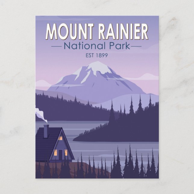 Mount Rainier Nationalpark Washington Cabin Retro Postkarte (Vorderseite)