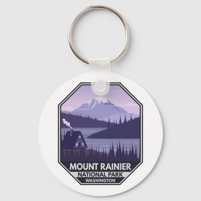 Mount Rainier Nationalpark Washington Cabin Retro Schlüsselanhänger (Vorderseite)