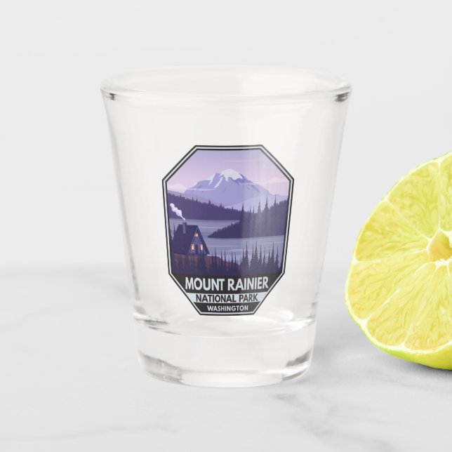 Mount Rainier Nationalpark Washington Cabin Retro Schnapsglas (Vorderseite)